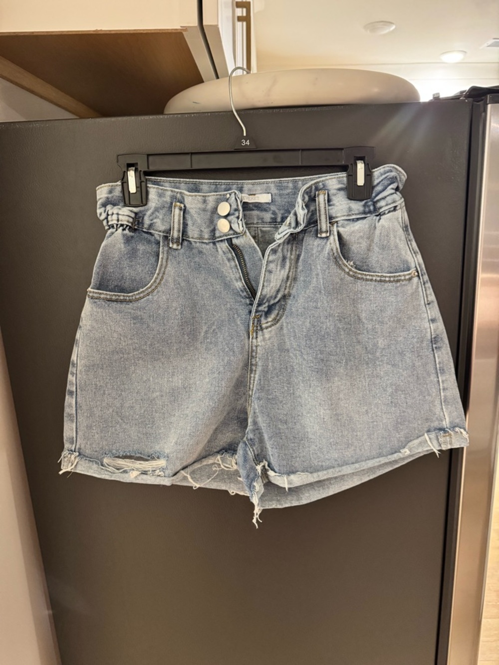 Light Blue High-Rise Distressed Denim Shorts